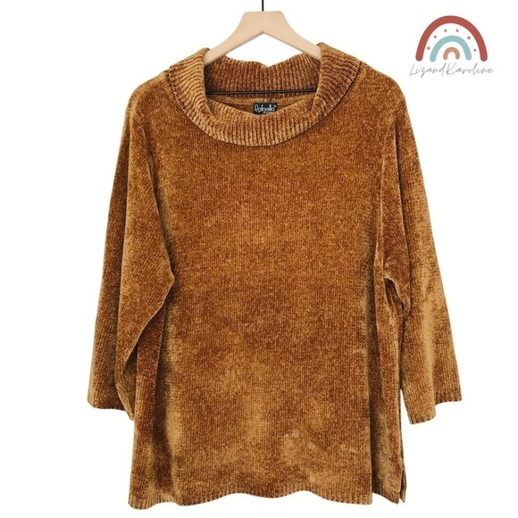 Rafaela Chenille Cowl Neck Soft Cozy Golden Brown Sweater Women Plus 2X - Picture 1 of 8